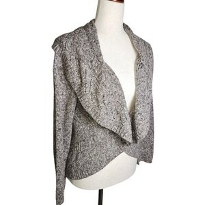 Studio JPR Fit Flare Sweater Heathered Gray Tie Front Collared Layering Cardi L